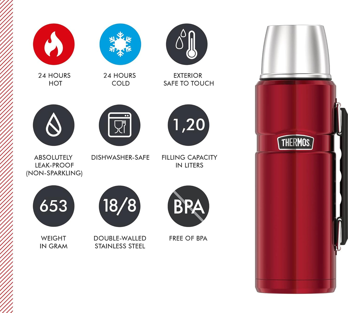 THERMOS STAINLESS STEEL DOUBLE WALL 1.2L KIRMIZI